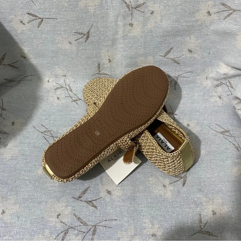 Alaia Beige Woven Mary Jane Flats